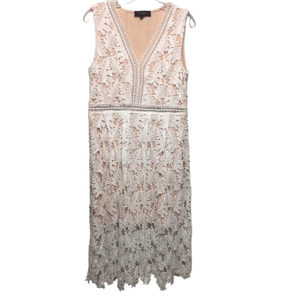 Anthropology RD Koko Romantic White‎ Lace Overlay Cottagecore Sleeveless Dress L